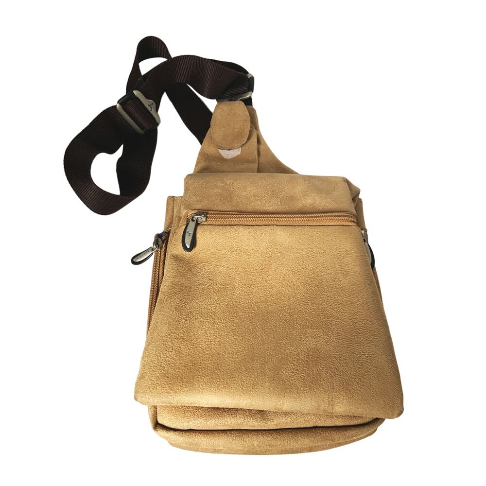 Travelon Beige Crossbody Bag Multi-Pocket Sling Messenger
